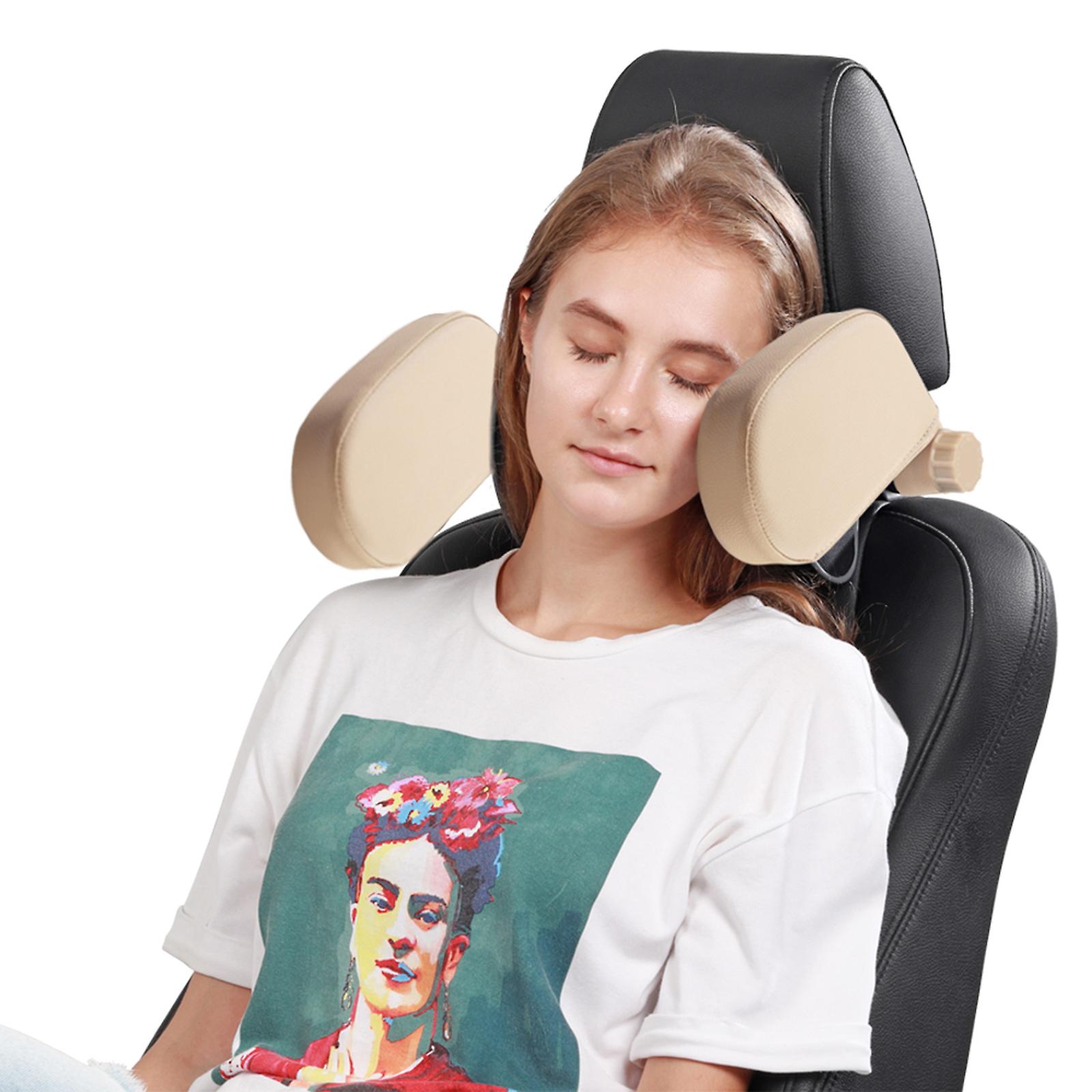 Beige Car Sleeping Headrest Pillow， Head Neck Support， Soft Car Seat Headrest Cushion， U Shaped Car Sleeping Pillow， 360 Degree Adjustable Car Neck Pi