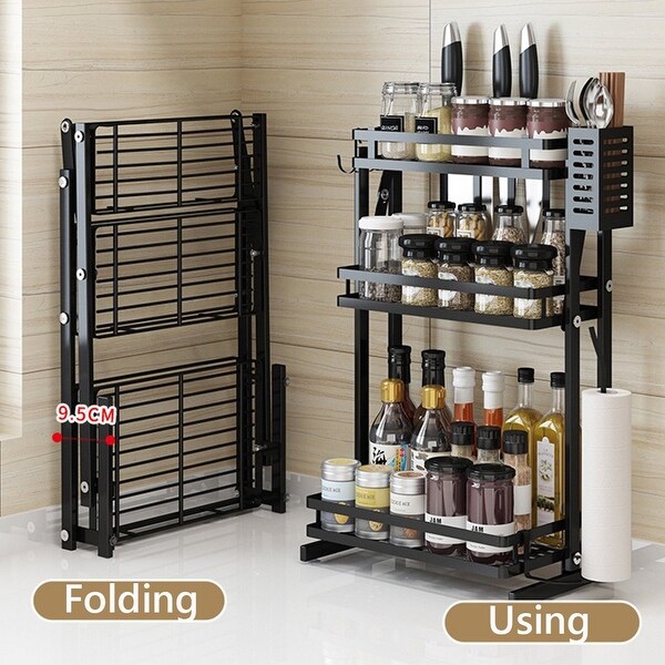 3 Tier Foldable Spice Rack Free standing Counter Shelf