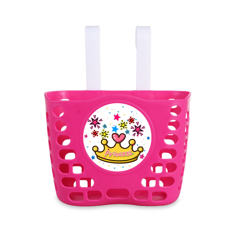 Kid's Bike Basket， Pink Cute Princess Crown Pattern Bicycle Front Handlebar Basket for Kid Girls