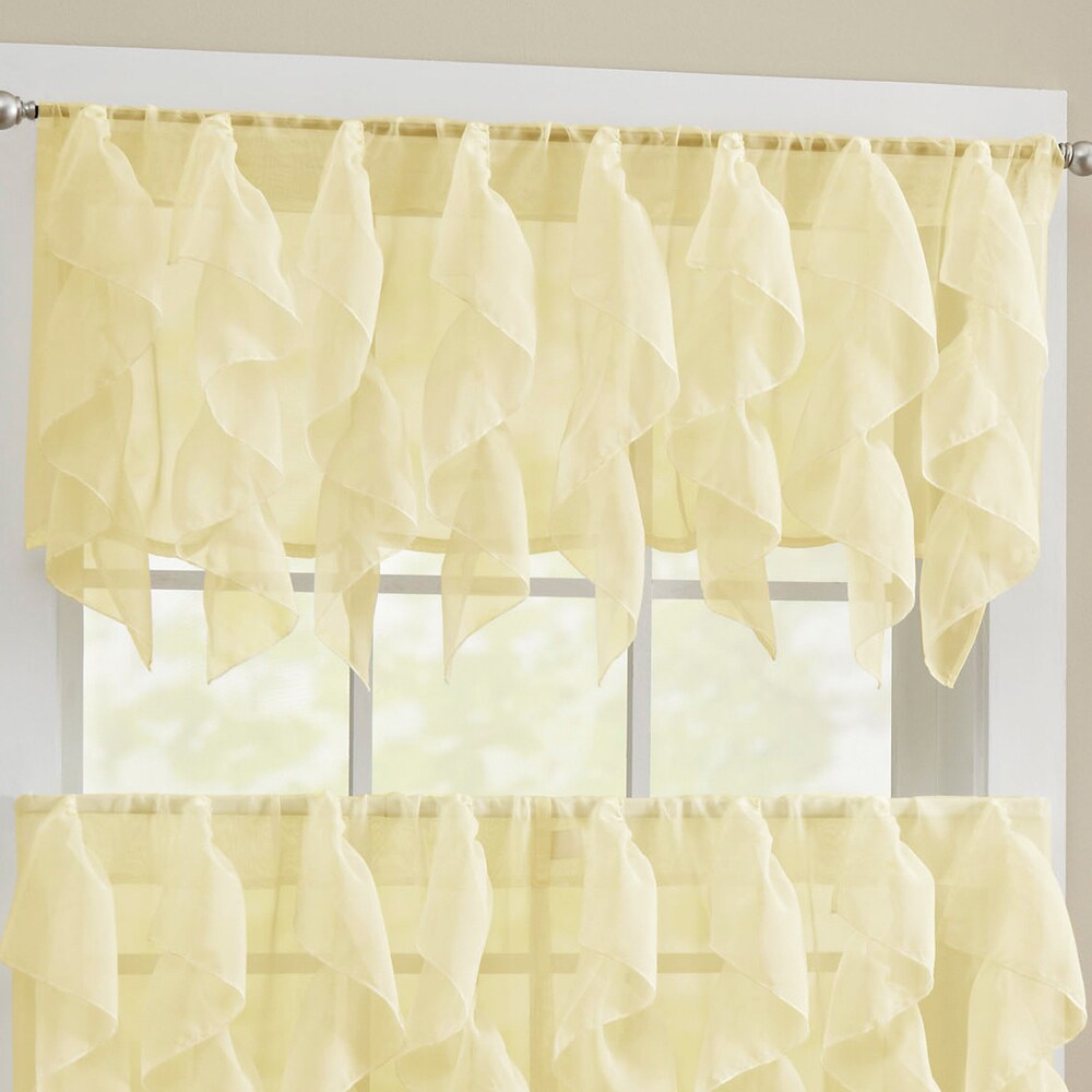 Chic Sheer Voile Vertical Ruffled Tier Window Curtain Valance and Tier