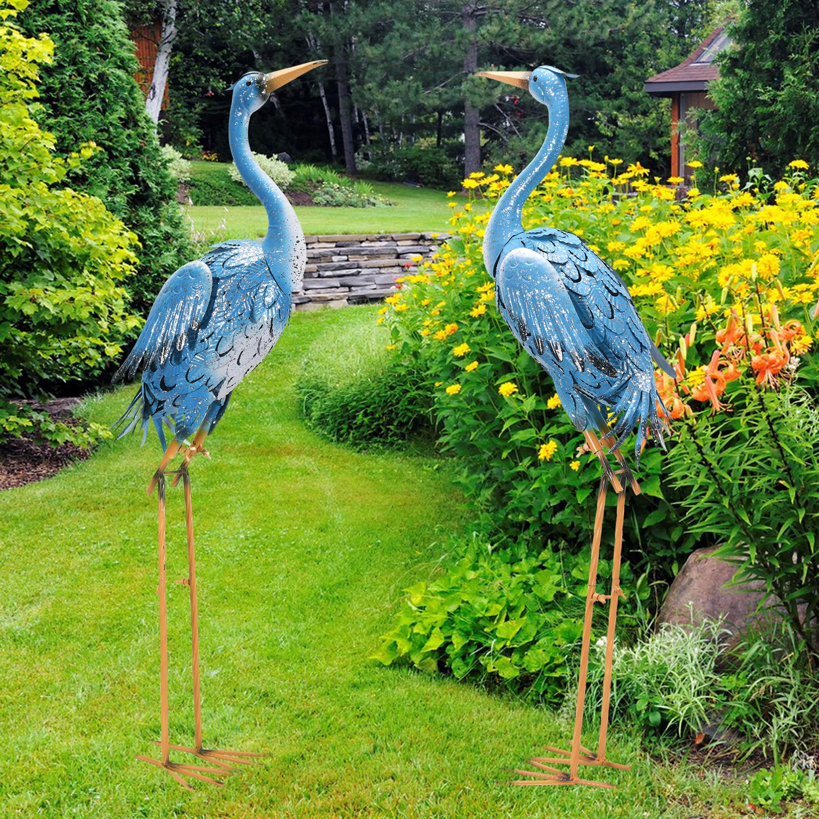 Goodeco Large Standing Blue Metal Crane Garden Statue,Heron Garden Animal Sculpture,38inch