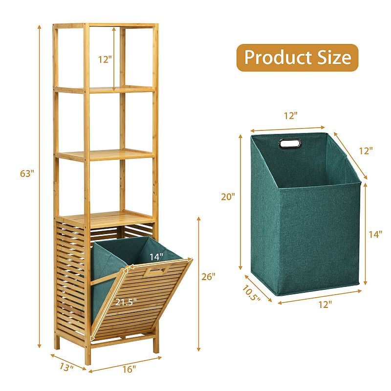 Wicker Tower Hamper Organizer with 3-Tier Storage Shelves-Natural