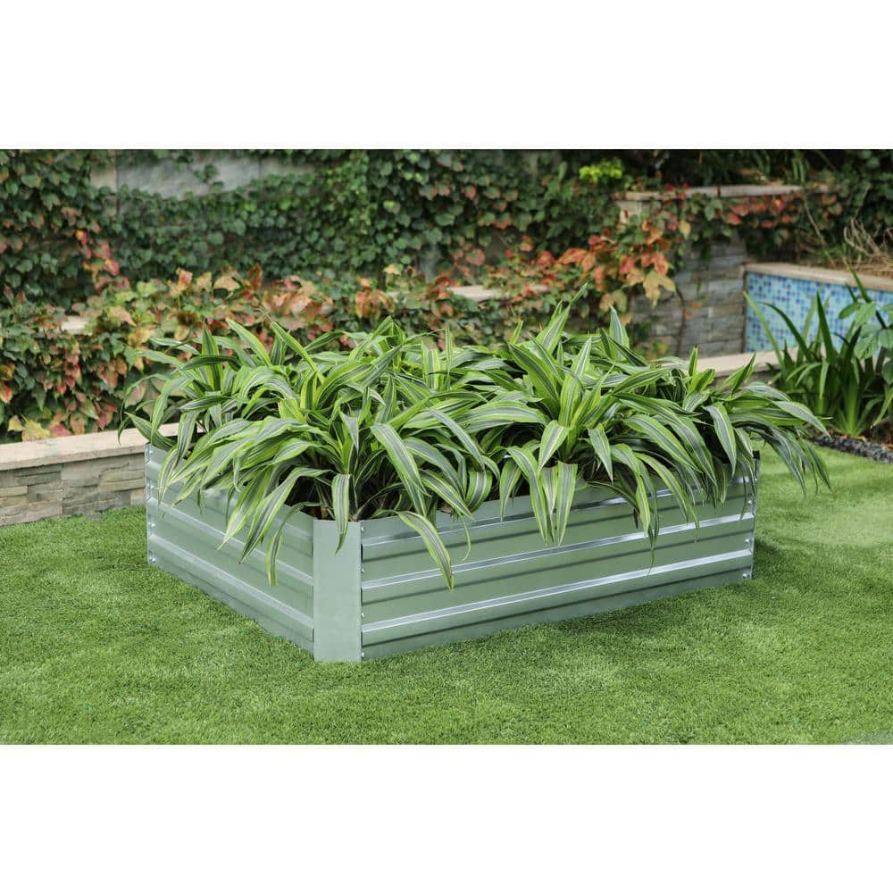 Luxen Home 48 in. Galvanized Metal Rectangular Raised Garden Bed WHPL1271