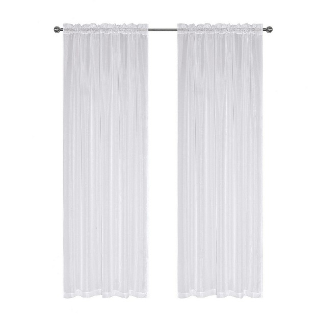 Kate Aurora Montauk Accents Ultra Lux 2 Piece Rod Pocket White Sheer Voile Window Curtain Panels