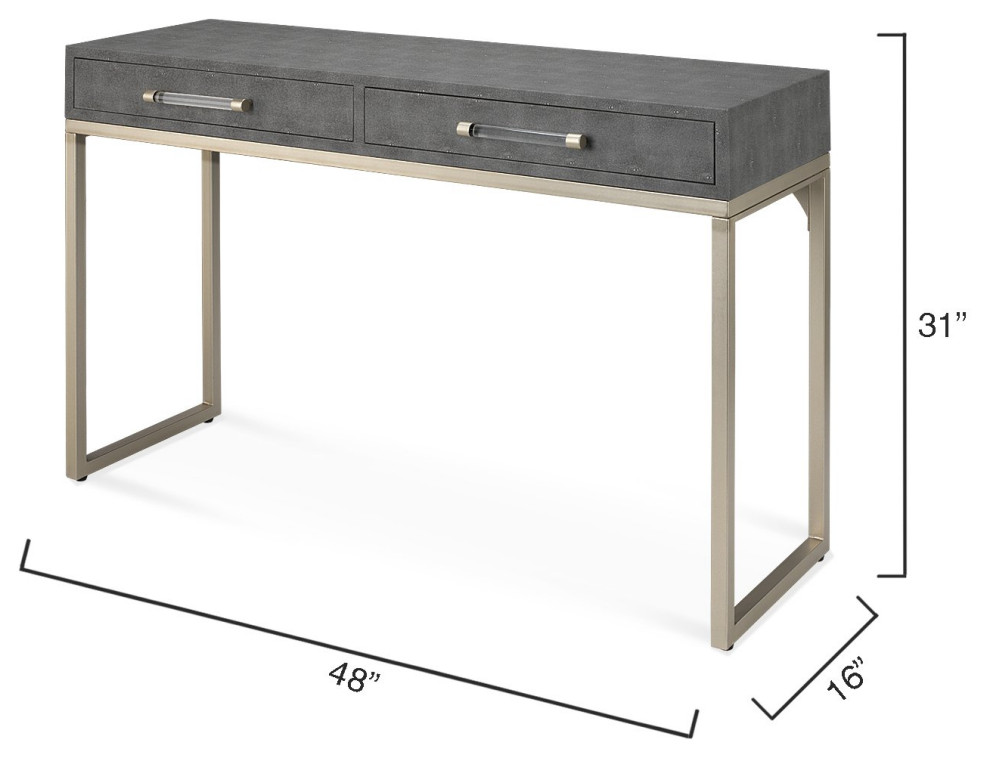 Elegant Faux Shagreen Console Table 2 Drawers Gray Champagne Brass Vintage Style   Contemporary   Console Tables   by My Swanky Home  Houzz