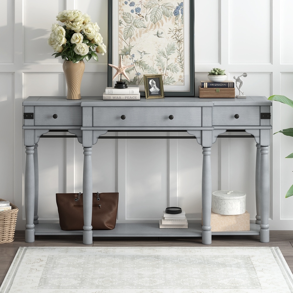 New Retro Style Console Table with 3 Storage Drawers and Bottom Shelf  Entryway Table Sofa Table for Hallway  Living Room