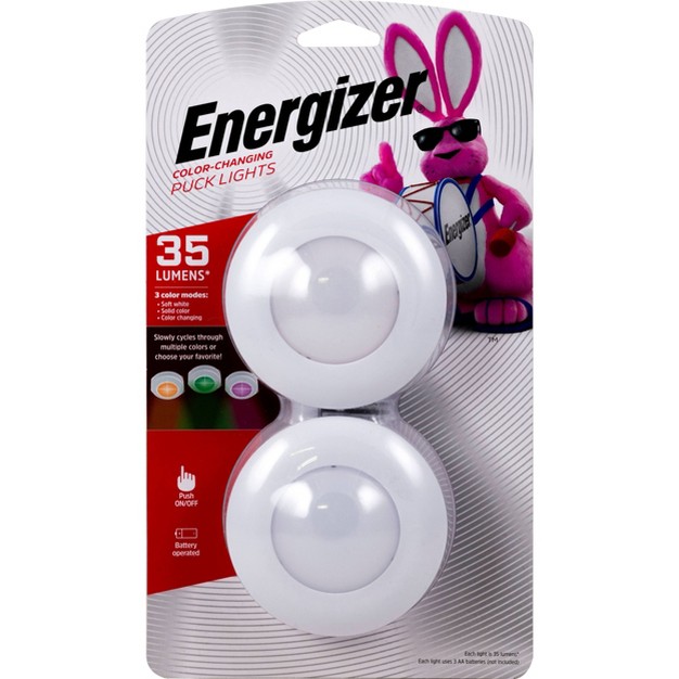 Energizer 2pk 20 Lumens Indoor Led Color Changing Puck Cabinet Lights White