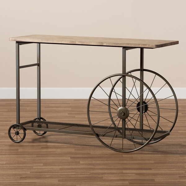 Terence Vintage Rustic Industrial Metal Wheeled Console Table