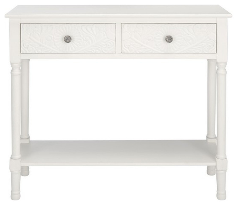 Joseph  2 Drawer Console Distressed White   Traditional   Console Tables   by AED Luxury Home Decor  Houzz