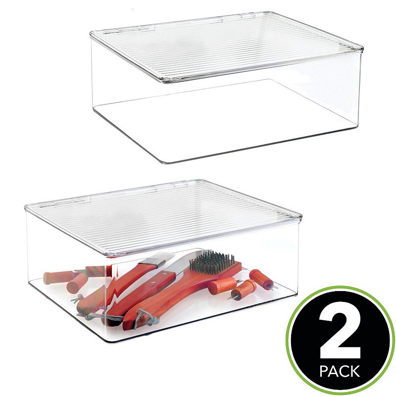 mDesign 11 x 13.4 x 5 Plastic Stackable Kitchen Pantry Food Storage Bin and Lid - 2 Pack