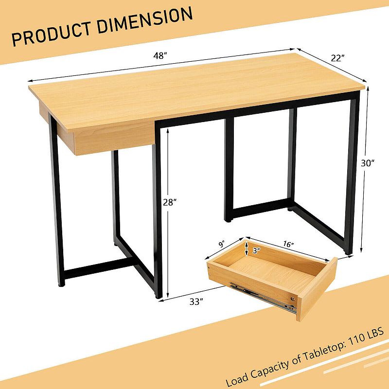 48 Computer Desk with Metal Frame and Adjustable Pads