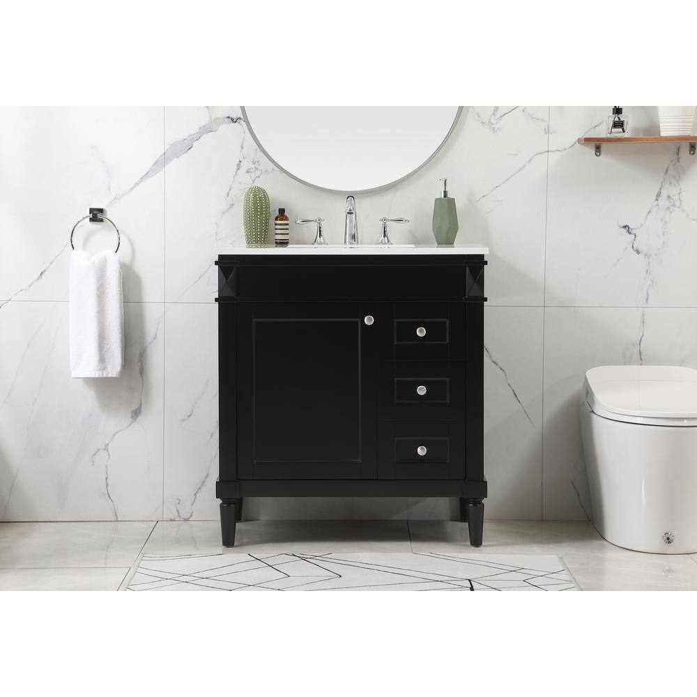 Simply Living 32 in. W x 21 in. D x 35 in. H Bath Vanity in Black with Ivory White Quartz Top SL95496BK