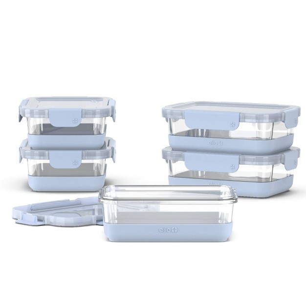 Ello 10pc Glass Meal Prep Food Storage Container Set Blue