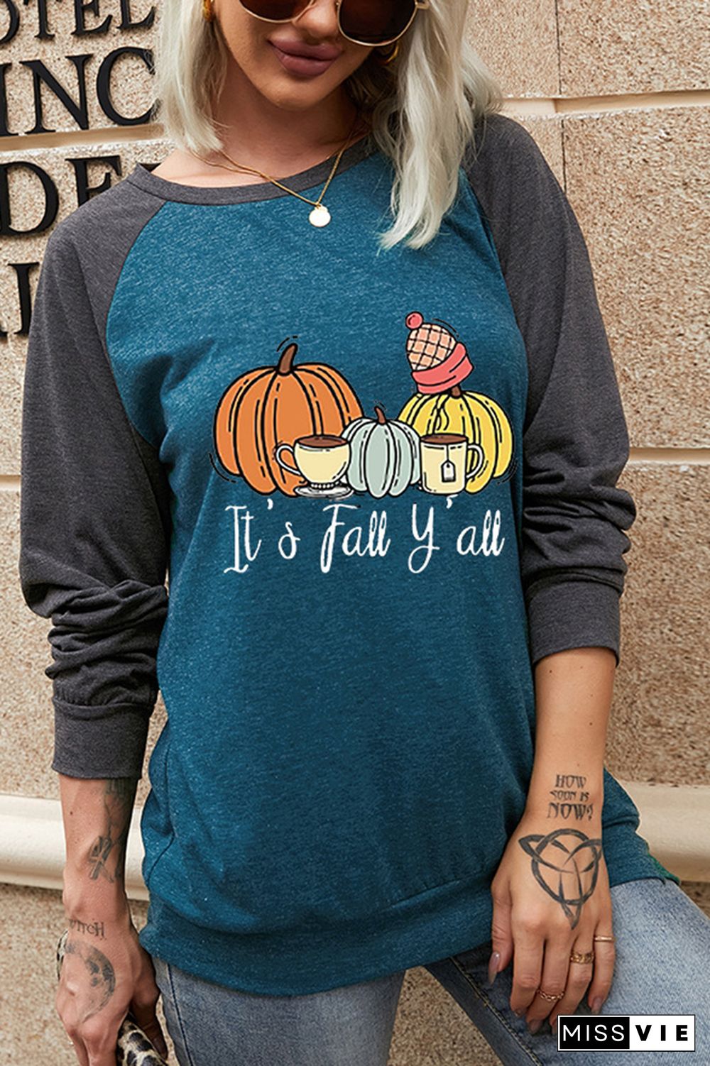 It's Fall Y'all Print Round Neck Graphic Sweatshirts Wholesale