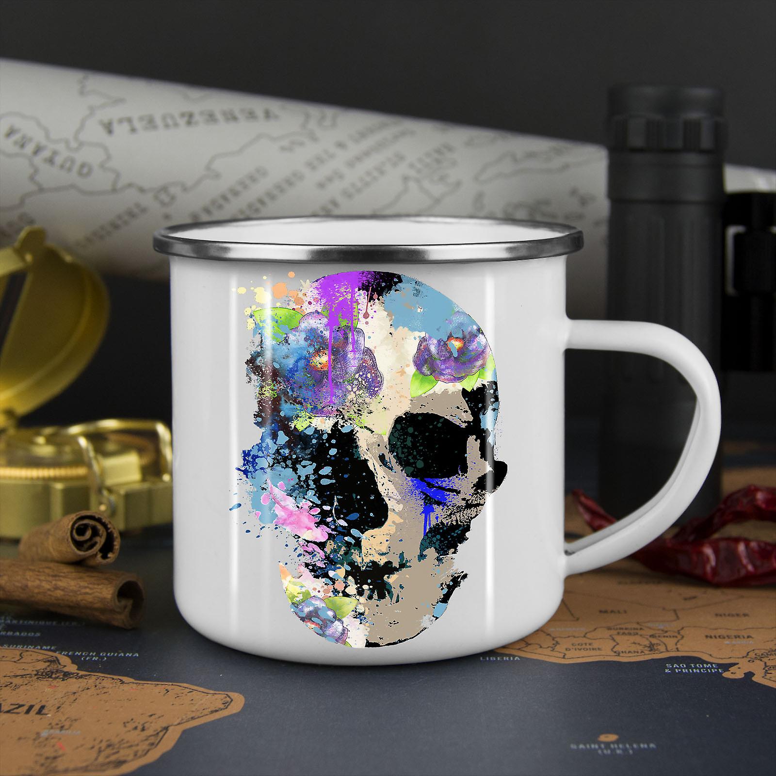 Skull Colorful NEW WhiteTea Coffee Enamel Mug10 oz | Wellcoda