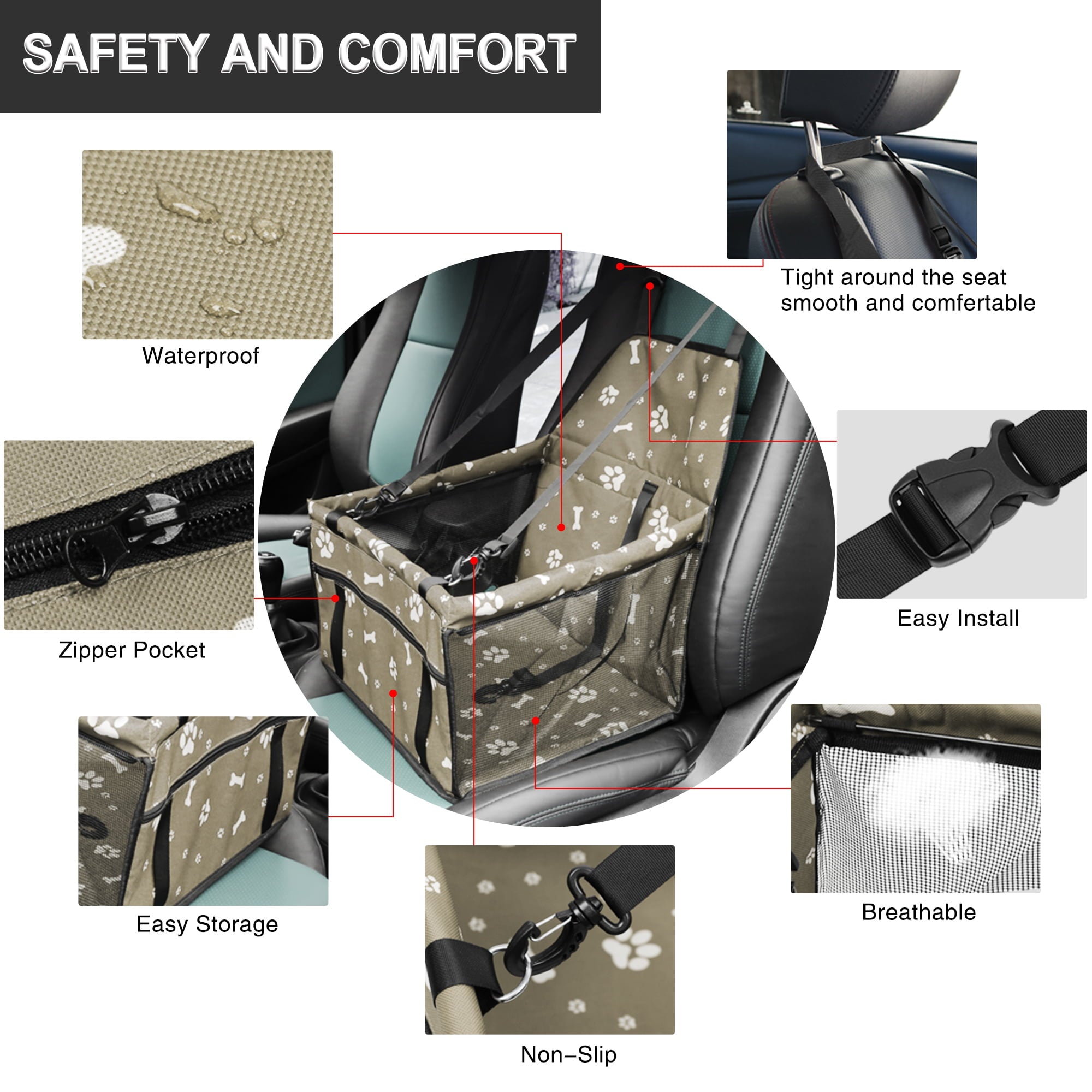 Automotive Car Front Pet Dog Booster Seat Carrier Protector Gray