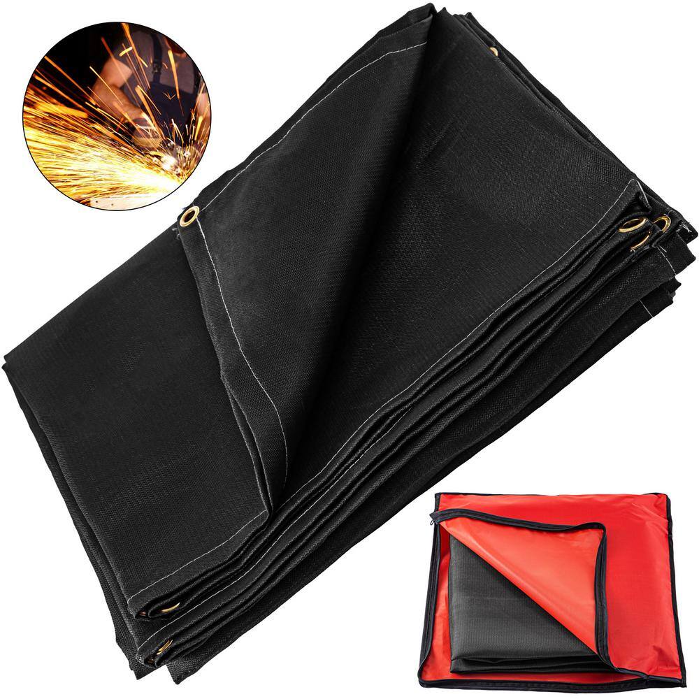 VEVOR 8 ft. x 10 ft. Emergency Fire Blanket Fiberglass Heat Resists 1022F Welding Mat with Carry Bag Black HT8X10HS000000001V0