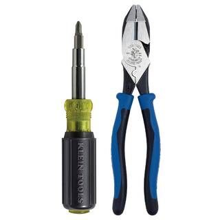 Klein Tools 9 in. Journeyman Heavy-Duty Side Cutting Crimping Pliers and Multi-Bit Screwdriver Tool Set M2O41634KIT