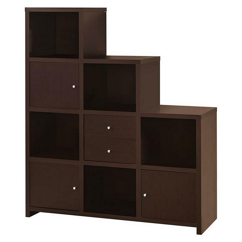 Contemporary Bookcase with Stair like Design， brown