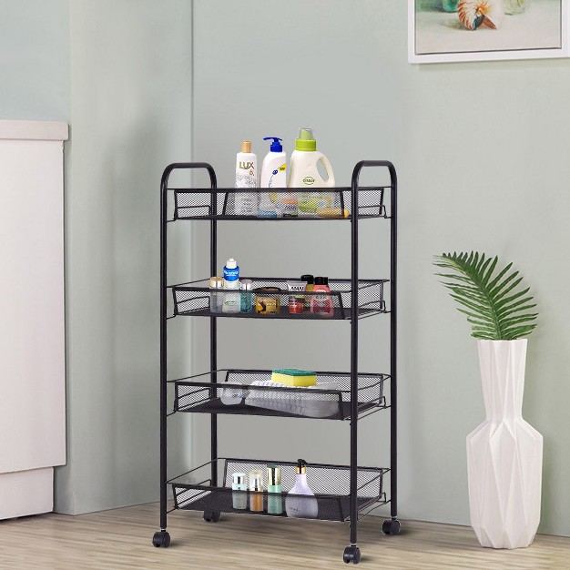 Costway 4 Tier Storage Rack Trolley Cart Home Kitchen Organizer Utility Baskets Black