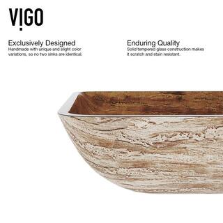 VIGO Donatello Wooden Brown Glass 22 in. L x 15 in. W x 5 in. H Rectangular Vessel Bathroom Sink VG07046