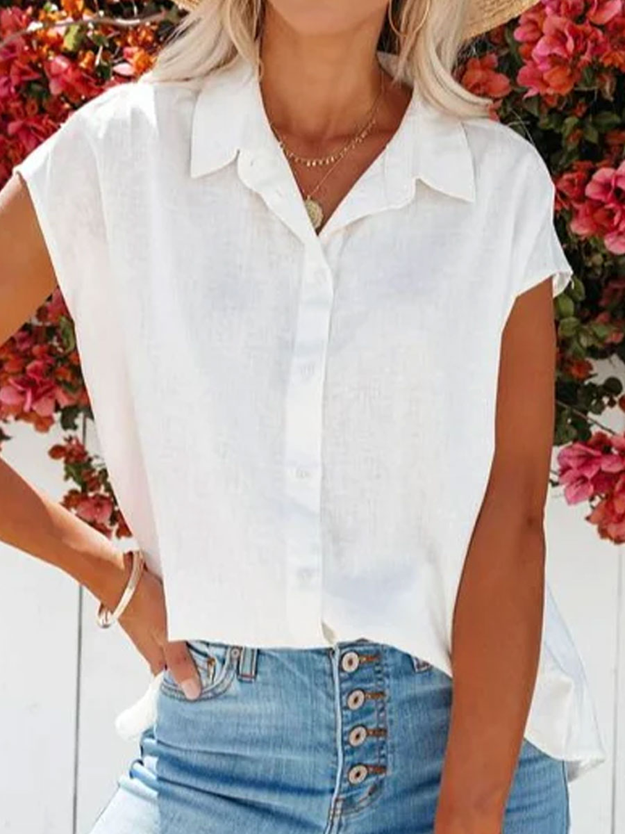 Casual Loose Solid Color Short-sleeved Blouse