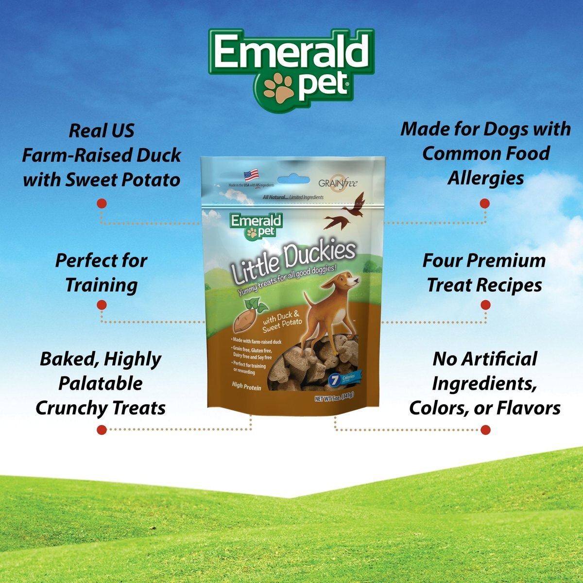 Emerald Pet Grain-Free Little Duckies with Duck and Sweet Potato Dog Treats