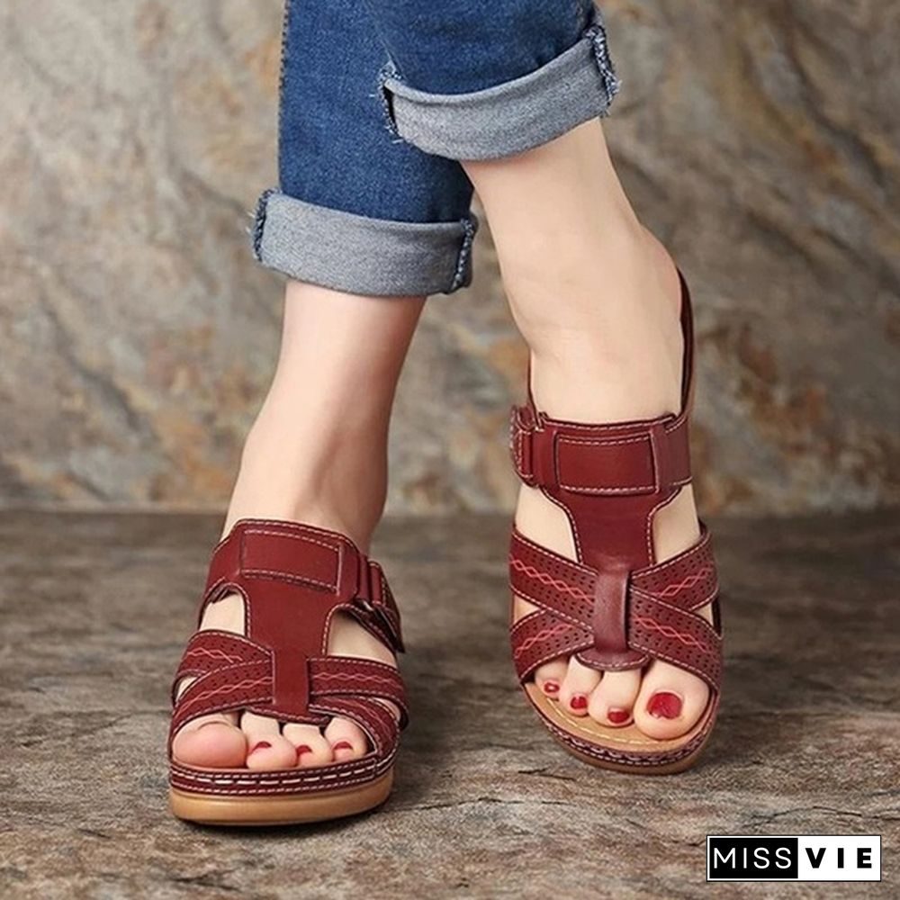 Women's Fashion Retro Sandals And Slippers Buckle Slippers Comfortable Family Beach Slippers Wedges Plus Size Slippers