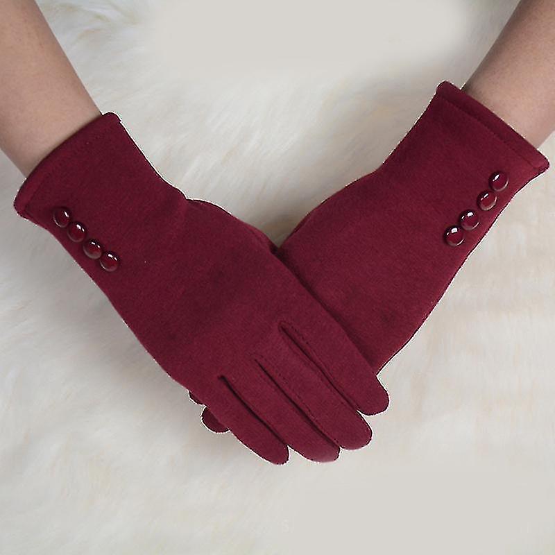 Women Touch Screen Warm Four Buckles Not Down Gloves Female Winter Outdoor Riding Gloves Ladies Cotton Gloves Free Size (red Color)