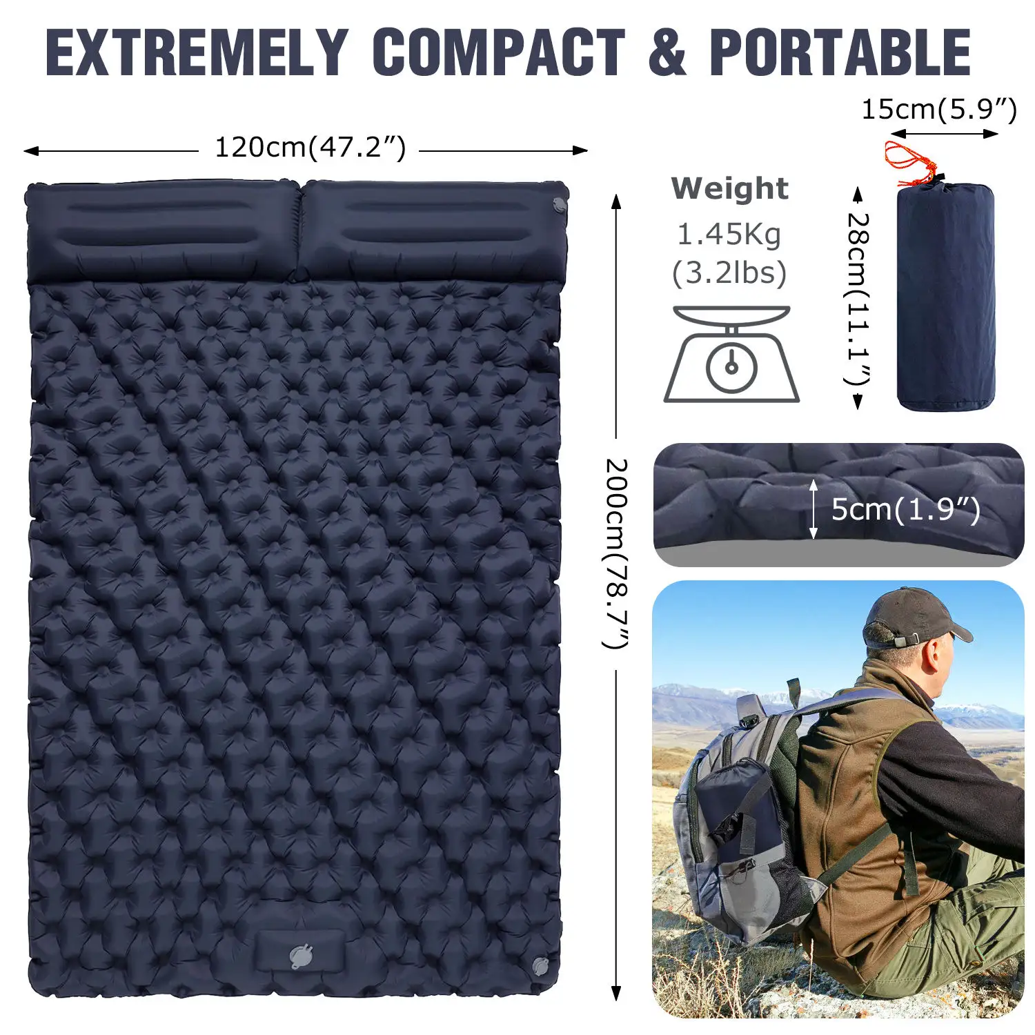 Hot Sale Ultralight Double Portable Adult foot inflatable Mattress Inflatable Camping Mat