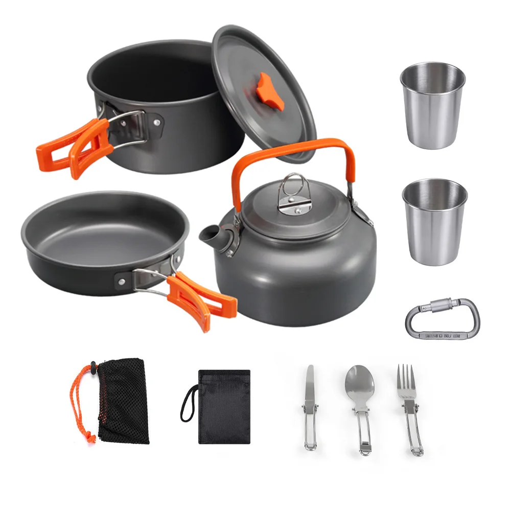 9 piece outdoor supplies 2 3 people Aluminium camping pots portable teapot cooking utensils