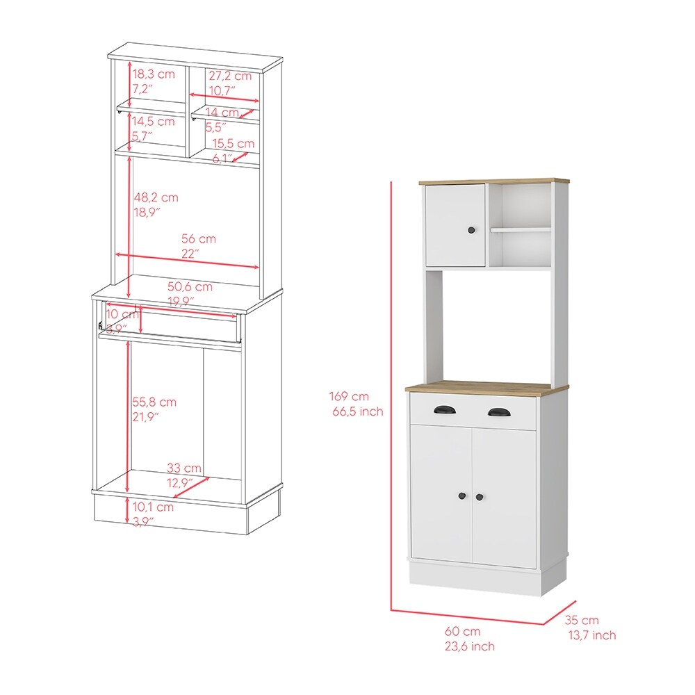 Microwave Storage Stand With 3 Doors And Drawer