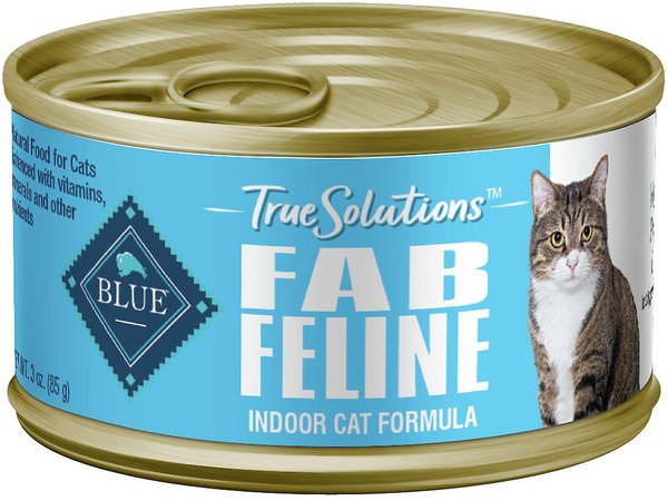 Blue Buffalo True Solutions Fab Feline Indoor Formula Chicken Wet Cat Food， 3-oz can， case of 24