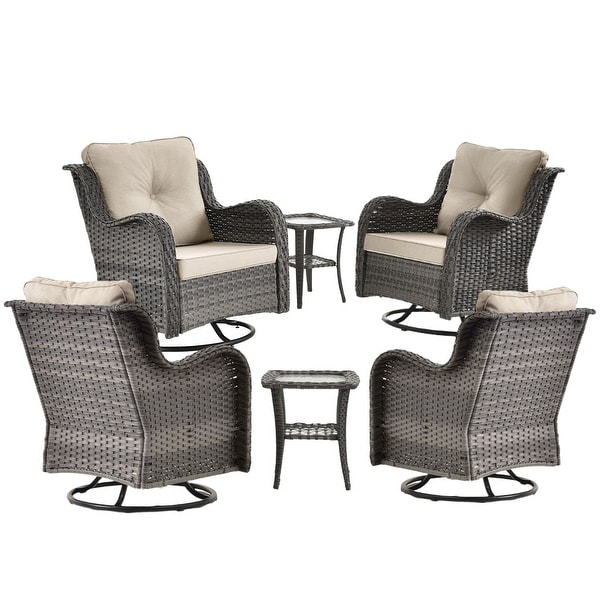 Rattan Patio Furniture Conversation Seating 360° High Back Swivel Chairs+Storage Ottomans，Cushions Included🎁