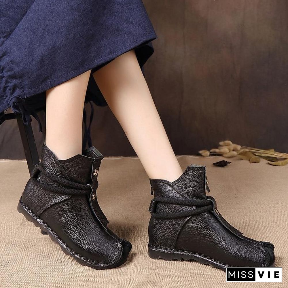 Women Genuine Leather High Quality Fashion Short Flats Ankle Boots