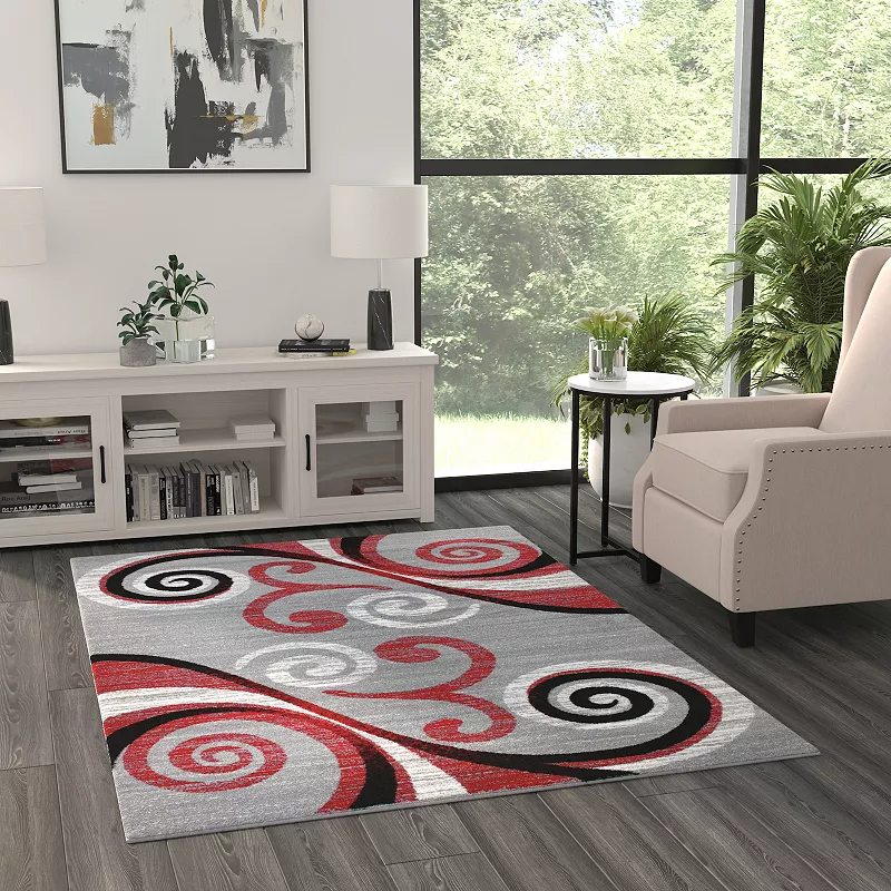 Masada Rugs Masada Rugs Stephanie Collection 5'x7' Area Rug with Modern Contemporary Design in Red， Gray， Black and White - Design 1100