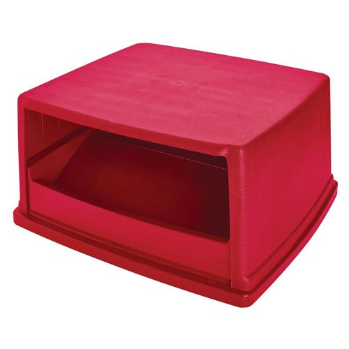 Rubbermaid FG256V00RED Glutton Square Hooded Top Lid Without Doors for 55-Gallon Containers， Red