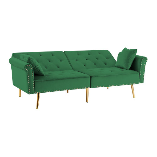 Velvet Tufted Sofa Couch with 2 Pillows and Nailhe...