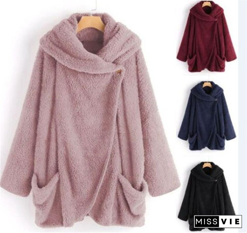 Fall New Women's Plush Hoodies Women Lapel Dolman Sleeve Cardigan Jacket Sweatshirts Streetwear Women