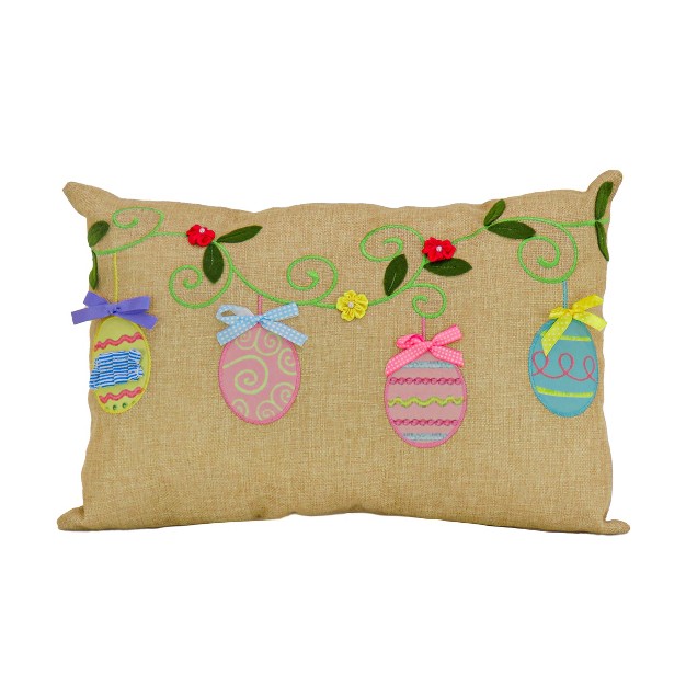 National Tree Company Decorated Eggs Decorative Pillow Beige Easter Collection 18 Inches