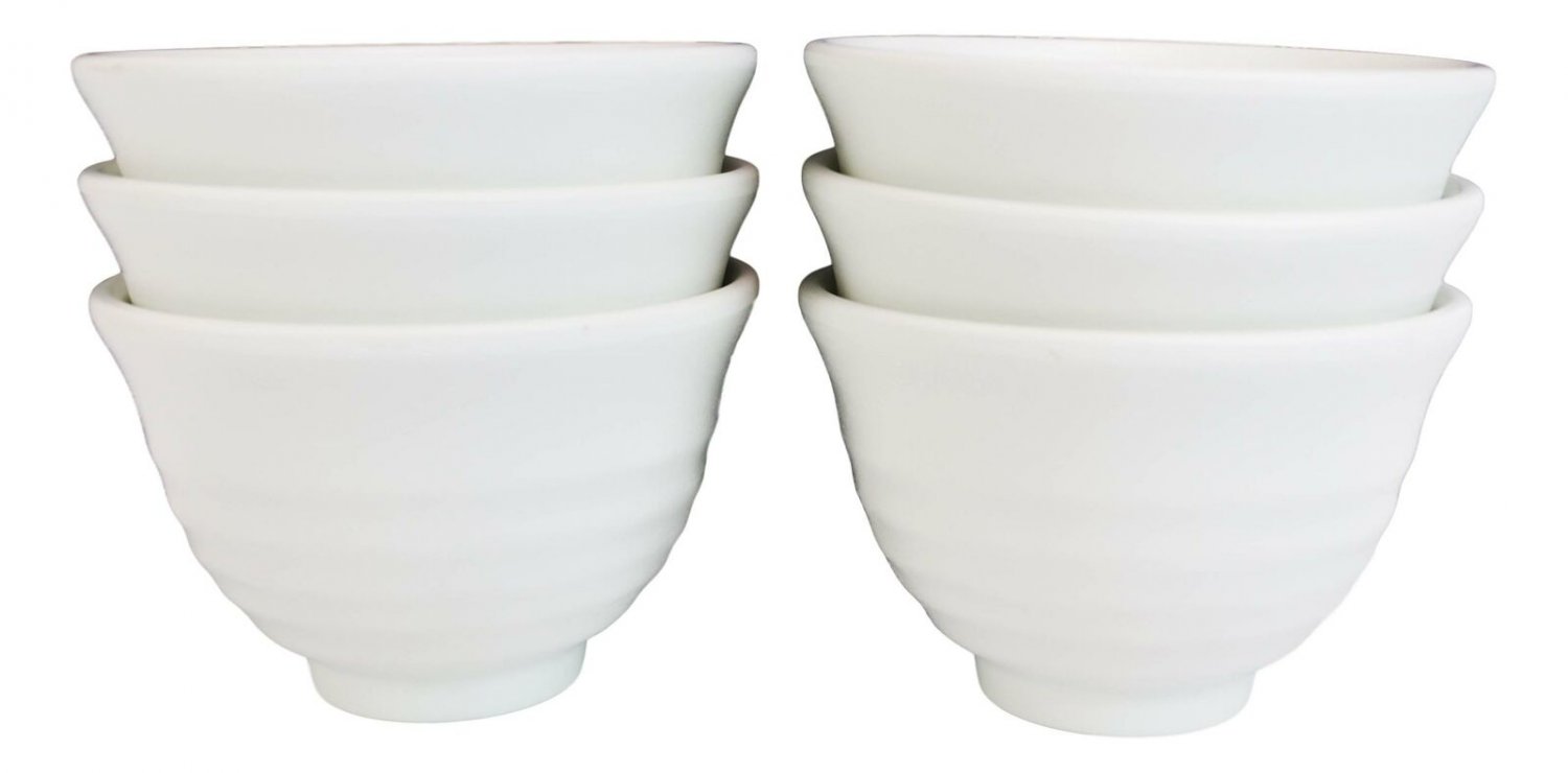 1 Contemporary Ridged Matte White Jade Melamine Rice Soup Dessert Bowls Pack Of 6 EBR02