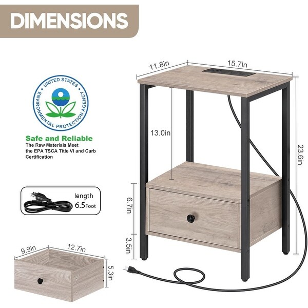 2 PCS Side Table with Charging Station with USB Ports and Power Outlets - - 36970015