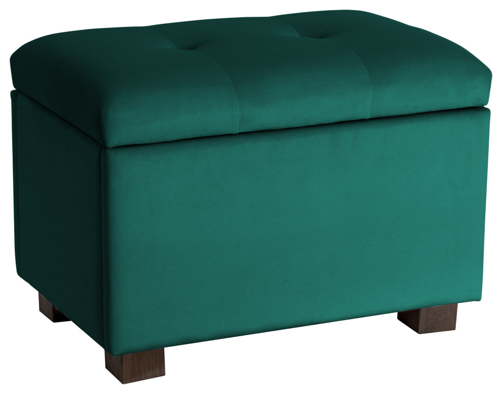 Asha Small Velvet Tufted Cushioned Ottoman with Storage   Contemporary   Footstools And Ottomans   by CorLiving Distribution LLC  Houzz