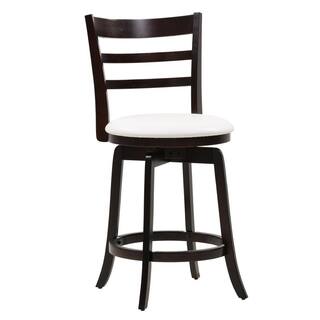 CORLIVING Woodgrove 25 in. Counter Height Wood Swivel Bar Stools with White Leatherette Seat and 3-Slat Backrest DWG-494-B