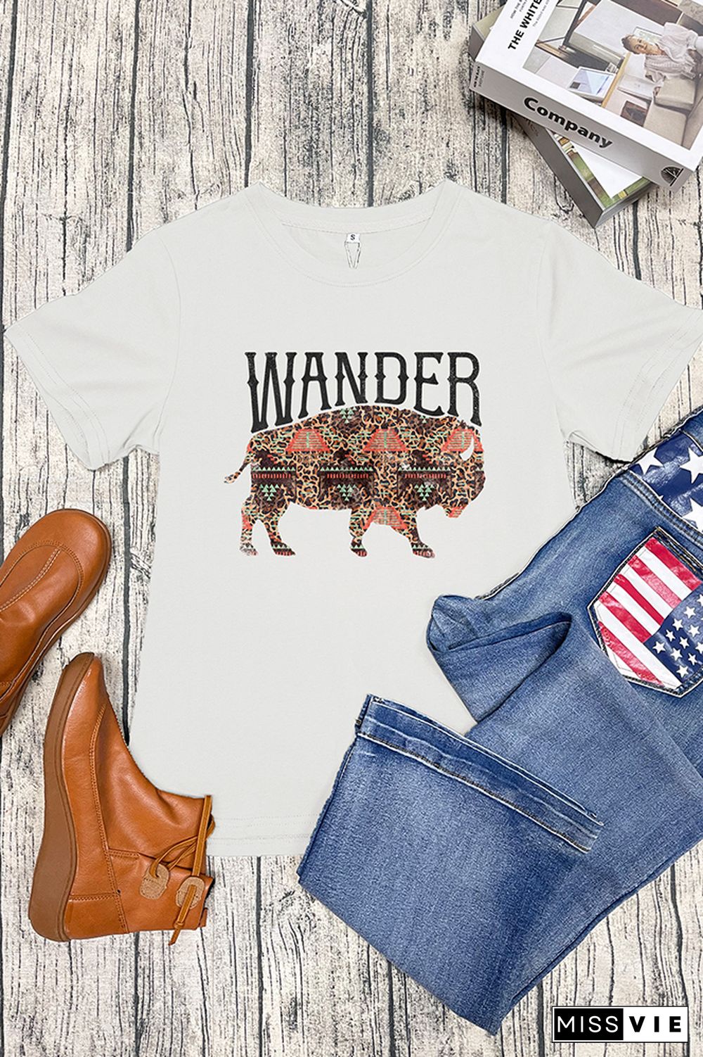 Wander Buffalo Southwestern Print Short Sleeve Graphic Tee Wholesale