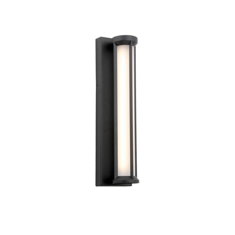 Hampton Bay Madison 18 in. H Black Integrated LED Outdoor Wall Sconce Light Frosted Glass KCS1601LX-01