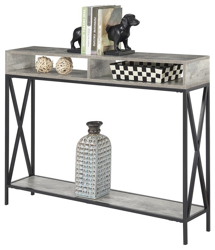 Convenience Concepts Tucson Deluxe Console Table in Faux Birch Gray Wood   Industrial   Console Tables   by ShopLadder  Houzz