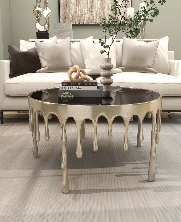 Rosemary Lane Aluminum Drip Coffee Table with Melting Designed Legs and Shaded Glass Top 36 x 36 x 16