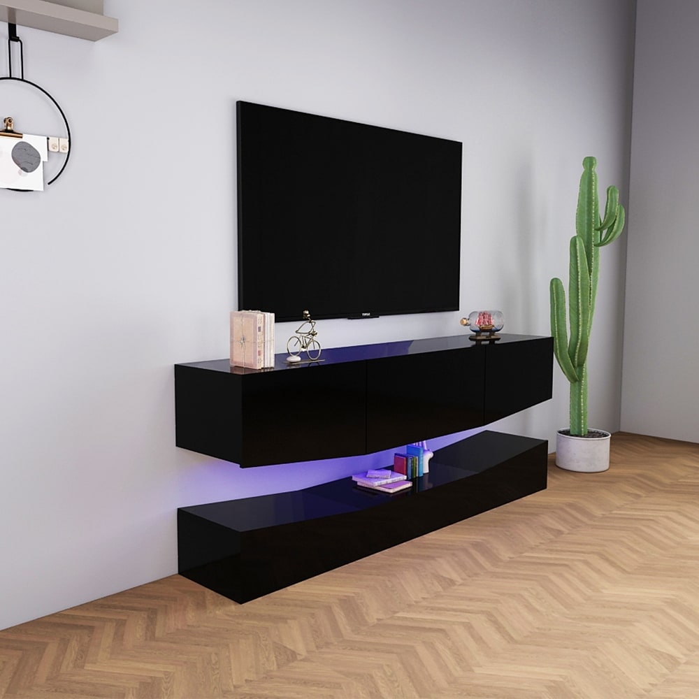 Modern Entertainment Center TV Stand with LED Lights  TV   Media Furniture Console for 55 \