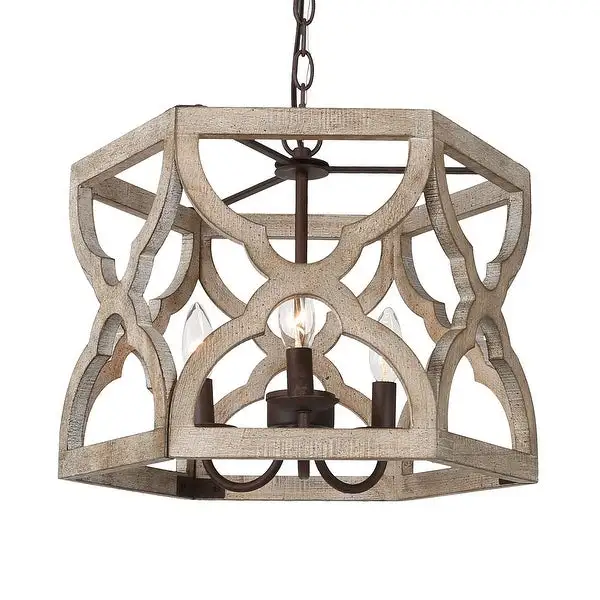 Woodly Farmhouse 3-Light Wood Chandelier Lantern Island Lights for Dining Room - 16.5